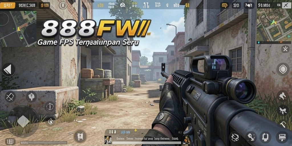 Screenshot utama 888FW menampilkan aksi tembak-menembak yang intens.