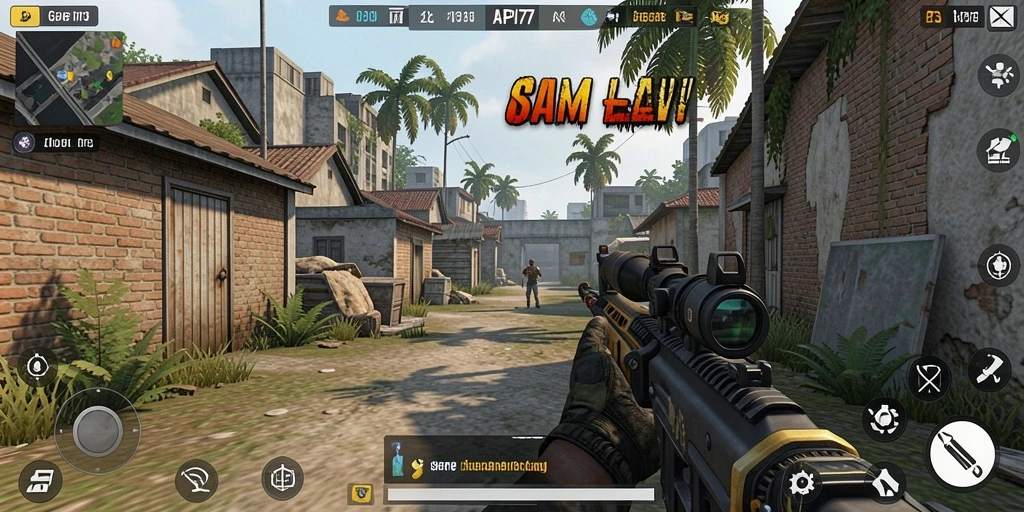 Screenshot menampilkan aksi tembak-menembak seru di API77.