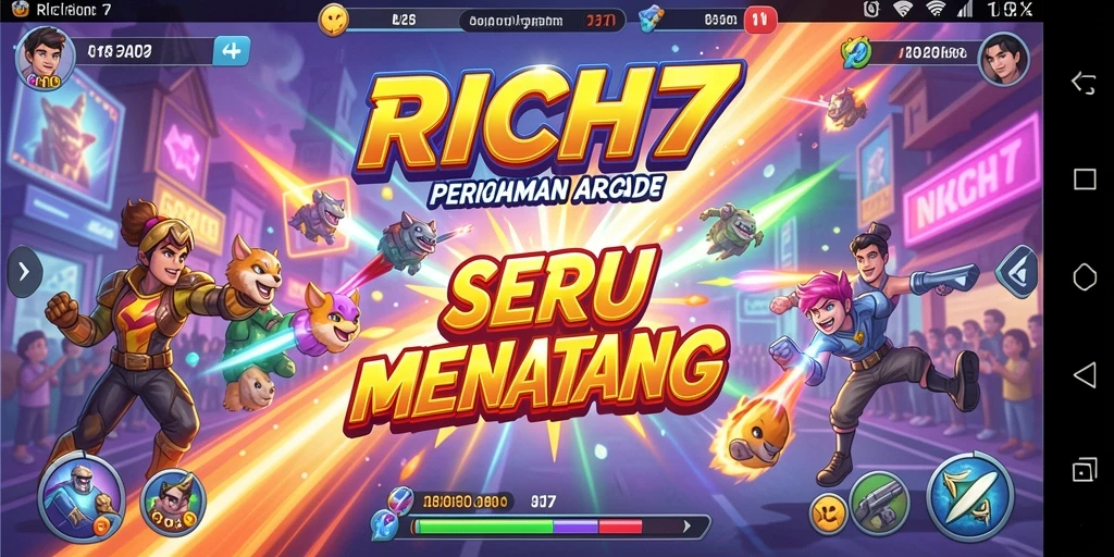 Screenshot utama RICH7 menunjukkan gameplay yang dinamis dan interaktif.