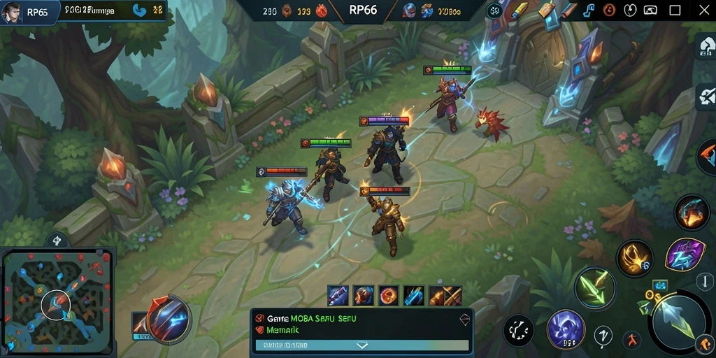 Screenshot RP66 menampilkan aksi seru dalam gaya bermain MOBA.