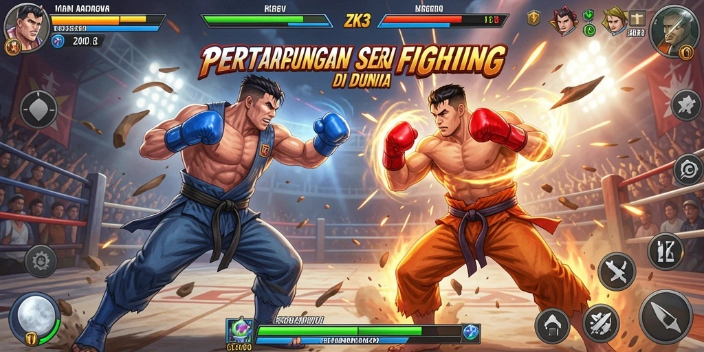 Screenshot gameplay ZK3 menampilkan aksi pertarungan yang seru dan dinamis.